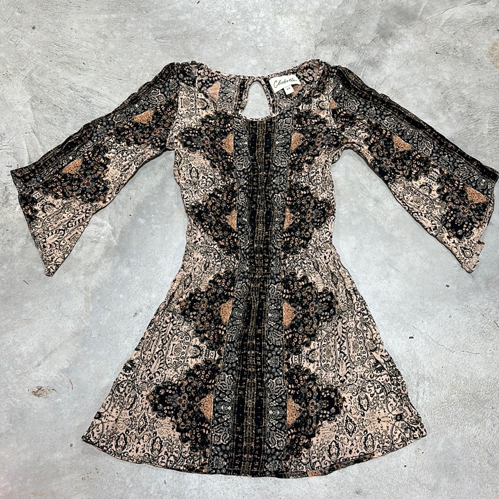 Cleobella Brand Rose Pink With Black Design Dress  Size Xs  A51
